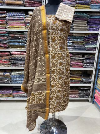 Vanaspati Ajrakh Handblock Maheshwari Suit Material with Maheshwari Dupatta(Lining Included)