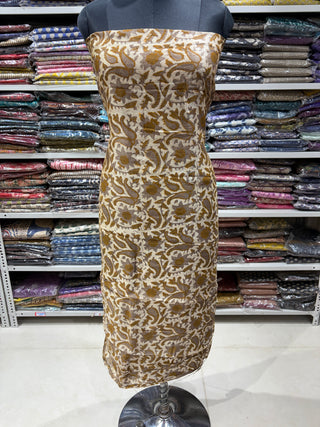 Vanaspati Ajrakh Handblock Maheshwari Suit Material with Maheshwari Dupatta(Lining Included)