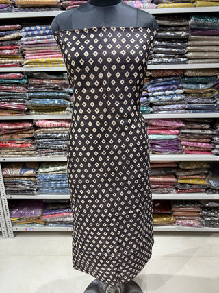 Black Ajrakh Handblock Maheshwari Suit Material with Maheshwari Dupatta(Lining Included)