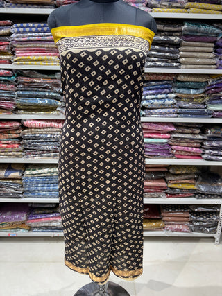 Black Ajrakh Handblock Maheshwari Suit Material with Maheshwari Dupatta(Lining Included)