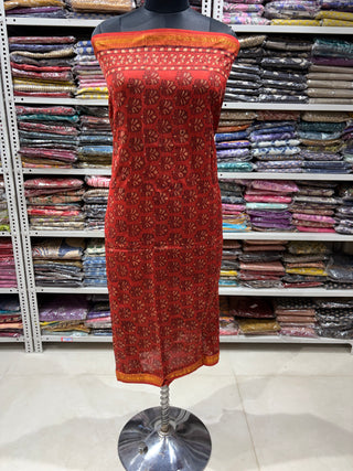 Red Ajrakh Handblock Maheshwari Suit Material with Maheshwari Dupatta(Lining Included)