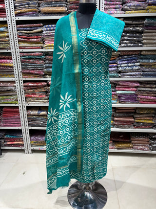 Handblock Maheshwari Suit Material with Maheshwari Dupatta(Lining Included)