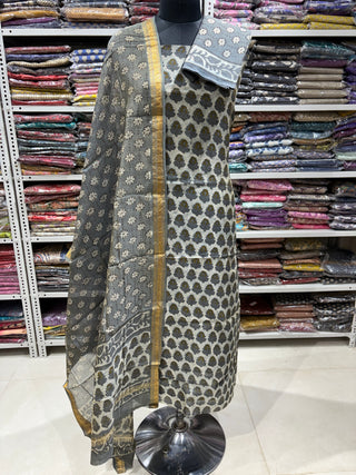 Vanaspati Ajrakh Handblock Maheshwari Suit Material with Maheshwari Dupatta(Lining Included)