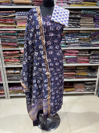 Handblock Maheshwari Suit Material with Maheshwari Dupatta(Lining Included)
