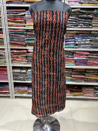 Black Ajrakh Handblock Maheshwari Suit Material with Maheshwari Dupatta(Lining Included)