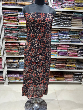 Black Ajrakh Handblock Maheshwari Suit Material with Maheshwari Dupatta(Lining Included)