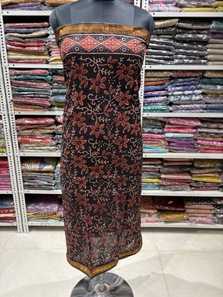 Black Ajrakh Handblock Maheshwari Suit Material with Maheshwari Dupatta(Lining Included)