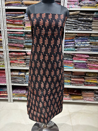 Black Ajrakh Handblock Maheshwari Suit Material with Maheshwari Dupatta(Lining Included)