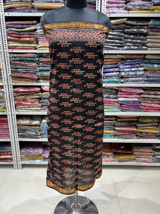 Black Ajrakh Handblock Maheshwari Suit Material with Maheshwari Dupatta(Lining Included)