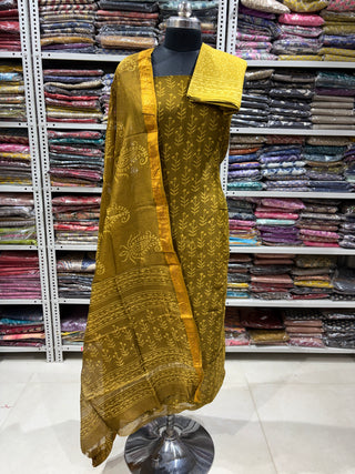 Handblock Maheshwari Suit Material with Maheshwari Dupatta(Lining Included)