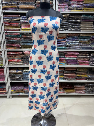 Handblock Maheshwari Suit Material with Maheshwari Dupatta(Lining Included)