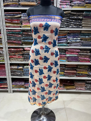 Handblock Maheshwari Suit Material with Maheshwari Dupatta(Lining Included)