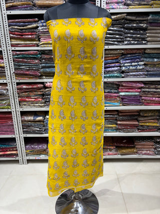 Handblock Maheshwari Suit Material with Maheshwari Dupatta(Lining Included)