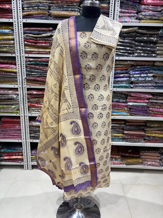 Handblock Maheshwari Suit Material with Maheshwari Dupatta(Lining Included)