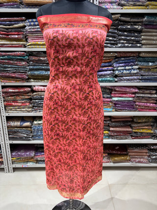 Handblock Maheshwari Suit Material with Maheshwari Dupatta(Lining Included)