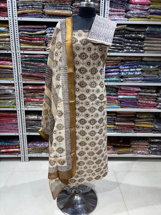 Handblock Maheshwari Suit Material with Maheshwari Dupatta(Lining Included)