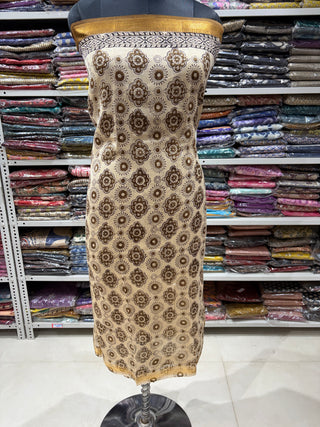 Handblock Maheshwari Suit Material with Maheshwari Dupatta(Lining Included)