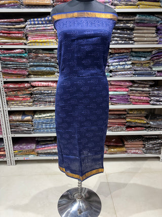 Handblock Maheshwari Suit Material with Maheshwari Dupatta(Lining Included)