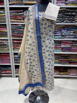 Handblock Maheshwari Suit Material with Maheshwari Dupatta(Lining Included)