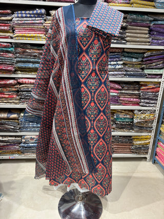 Cotton  ScreenPrint  Office Wear Suit fabric with Kota Doria Dupatta (#2438)