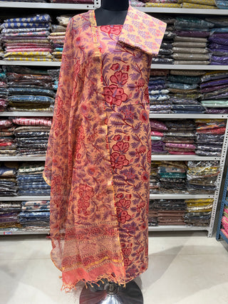 Cotton Handblock Office Wear Suit fabric with Kota Doria Dupatta (Suit Fabric #2447)