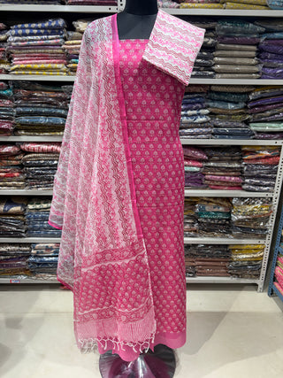 Hand block kota doria suit set for office wear (with extra lining included)