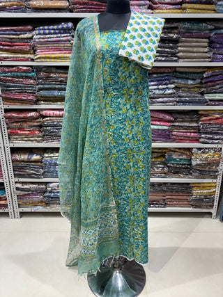 Handblock Cotton Office Wear Suit fabric with Kota Doria Dupatta(Suit Fabric #2334)