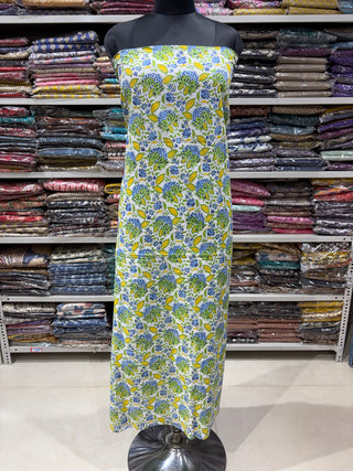Handblock Cotton Office Wear Suit fabric with Kota Doria Dupatta  (Suit Fabric #2450)