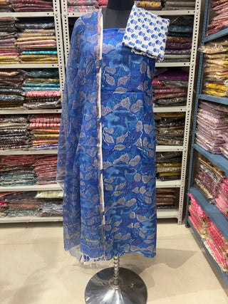 Cotton Handblock Office Wear Suit fabric with Kota Doria Dupatta