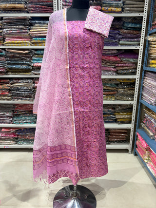 Cotton Handblock Office Wear Suit fabric with Kota Doria Dupatta