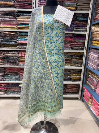 Cotton Handblock Office Wear Suit fabric with Kota Doria Dupatta