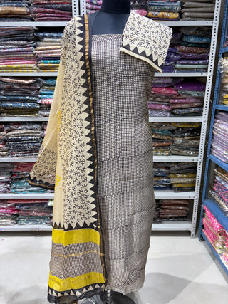 Handblock Chanderi Suit Material with Chanderi Dupatta(Lining Included)