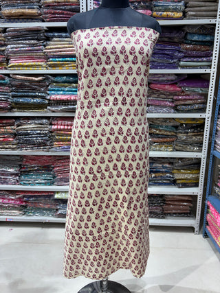 Off-White Cotton Handblock Office Wear Suit fabric with Kota Doria Dupatta