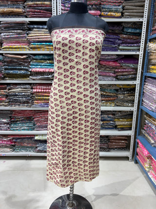 Off-White Cotton Handblock Office Wear Suit fabric with Kota Doria Dupatta