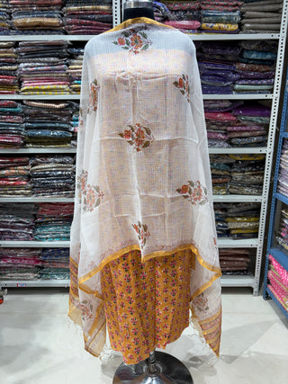 Cotton Handblock Office Wear Suit fabric with Kota Doria Dupatta