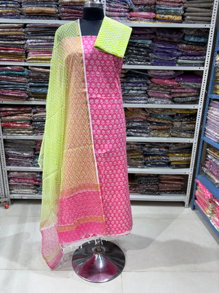 Cotton Handblock Office Wear Suit fabric with Kota Doria Dupatta