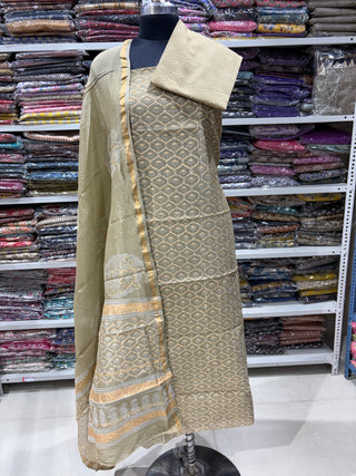 Handblock Chanderi Suit Material with Chanderi Dupatta(Lining Included)