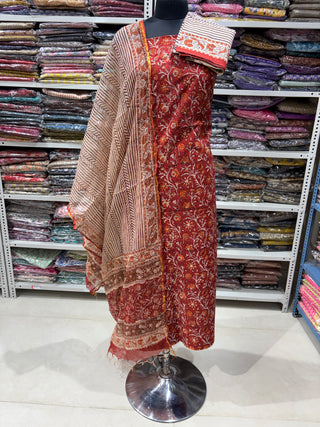 Rajasthan Kalamkari Cotton Block Print Office Wear Suit fabric with Kota Doria Dupatta