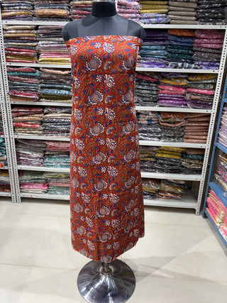 Red Kalamkari Handblock Office Wear Cotton Suit fabric with Kota doria Dupatta