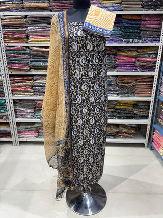 Cotton Kalamkari Handblock Office Wear Suit fabric with Kota doria Dupatta