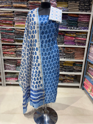 Handblock Chanderi Suit Material with Chanderi Dupatta(Lining Included)
