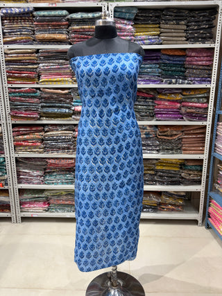 Handblock Chanderi Suit Material with Chanderi Dupatta(Lining Included)