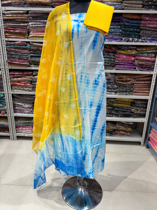 Cotton Handblock Office Wear Suit fabric with Kota Doria Dupatta