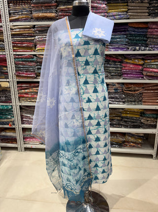 Cotton Handblock Office Wear Suit fabric with Kota Doria Dupatta