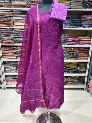 Handblock Chanderi Suit Material with Chanderi Dupatta(Lining Included)