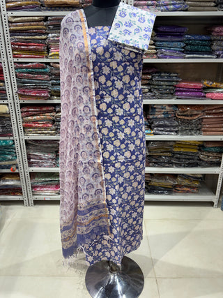 Cotton Handblock Office Wear Suit fabric with Kota Doria Dupatta