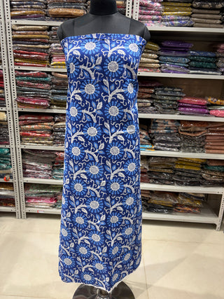 Blue Cotton Kalamkari Handblock Office Wear Suit fabric with Kota doria Dupatta