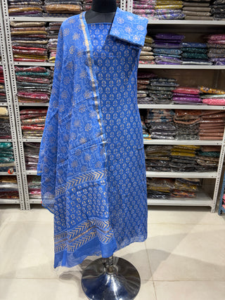 Handblock Chanderi Suit Material with Chanderi Dupatta(Lining Included)