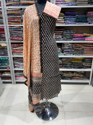 Handblock Chanderi Suit Material with Chanderi Dupatta(Lining Included)