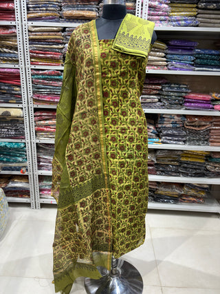 Vanaspati Handblock Chanderi Suit Material with Chanderi Dupatta(Lining Included)